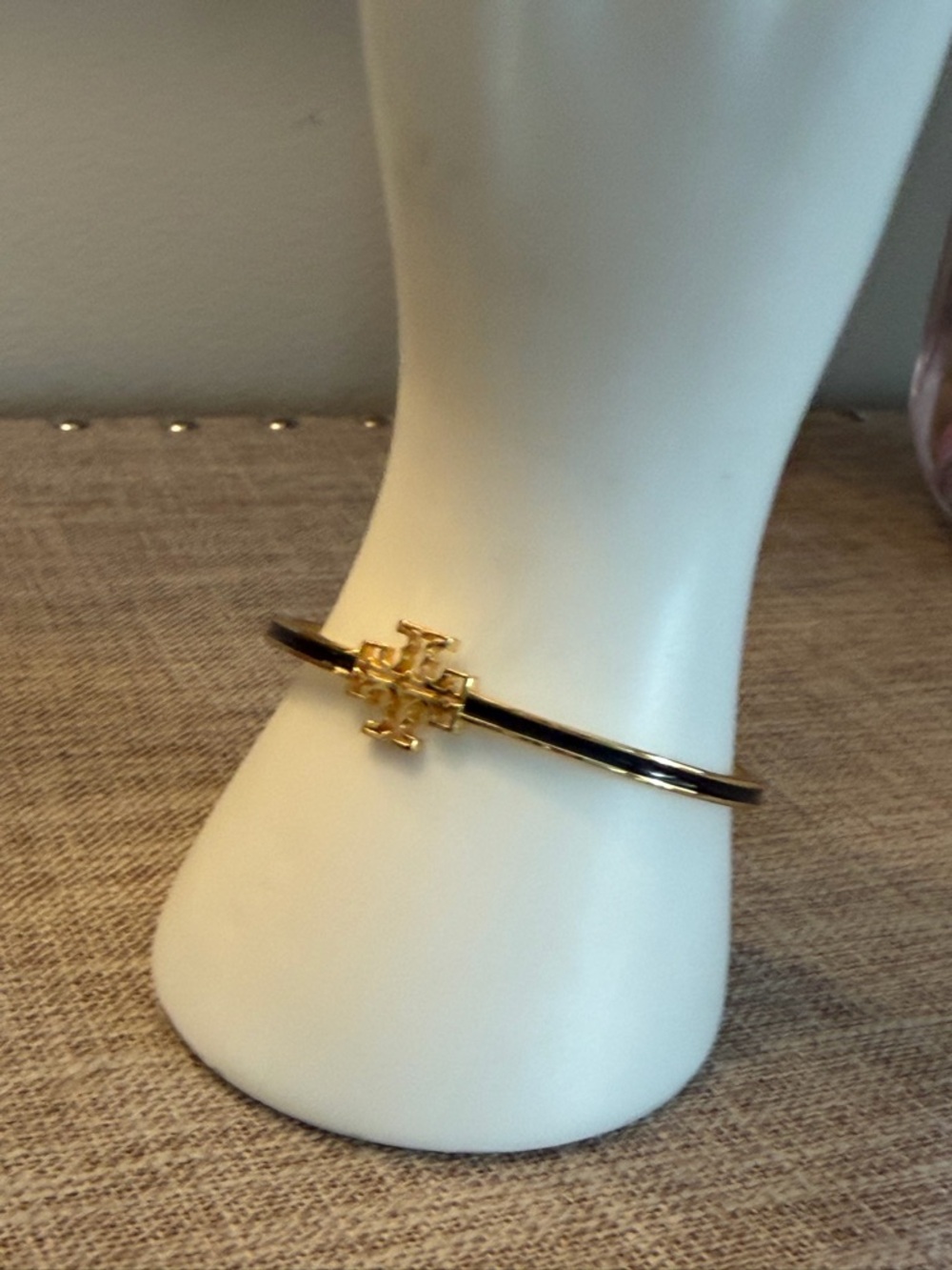 New Tory Burch Gold and Black Logo Accent Bangle Bracelet